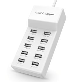 50W 2.4A/1A 10-Port USB Charging Station with Intelligent Short Circuit Protection & Intelligent Current Distribution - Desktop USB Charger Hub f