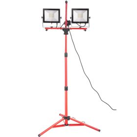 VEVOR LED Work Light with Stand, 5000 Lumen Dual-head LED Work Light with 27.6"-68.1" Adjustable and Foldable Tripod Stand