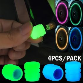 4-piece bright glowing tire valve caps for cars, bicycles, and motorcycles - hexagonal, durable ABS, available in multiple colors