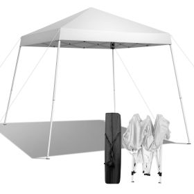 2.5x2.5M White Slant Leg Pop Up Canopy Tent Portable Folding Gazebo with Carrying Bag Outdoor Patio Shade Shelter for Backyard Camping Market and