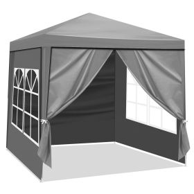 6.5x6.5FT Folding Canopy Tent with 4 Sidewalls 2 Zipper Doors and 2 Windows PE Fabric Outdoor Gazebo Shelter with Powder Coated Steel Frame Spira (Color: Gray)